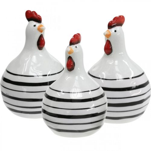 Itens Galinha Decorativa Cerâmica Branca com Listras Pretas Redondo Ø 7cm H11cm 3 pcs