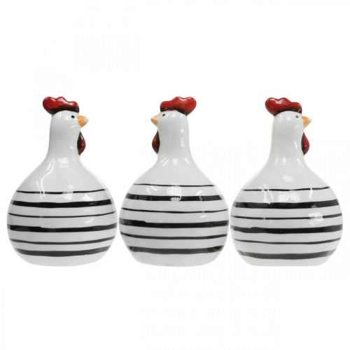 Itens Galinha Decorativa Cerâmica Branca com Listras Pretas Redondo Ø 7cm H11cm 3 pcs