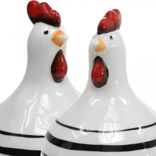 Itens Galinha Decorativa Cerâmica Branca com Listras Pretas Redondo Ø 7cm H11cm 3 pcs