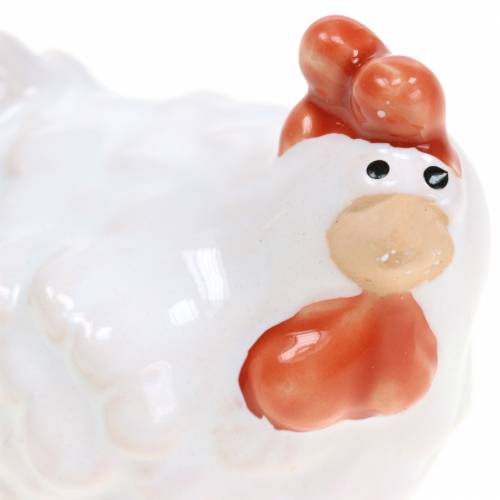Floristik24 Frango decorativo branco, figura de cerâmica, decoração de Páscoa 2 unidades