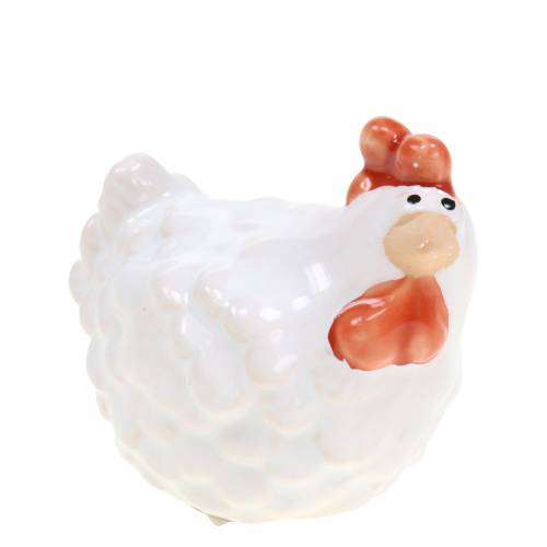 Floristik24 Frango decorativo branco, figura de cerâmica, decoração de Páscoa 2 unidades