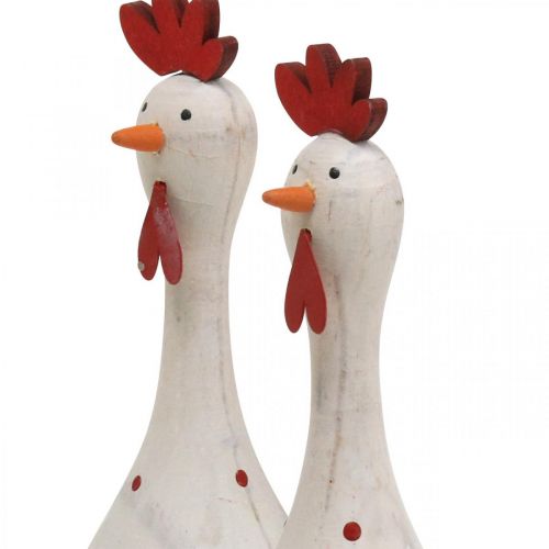 Floristik24 Figura decorativa branca de madeira de frango Páscoa Ø5cm H15cm 2pcs