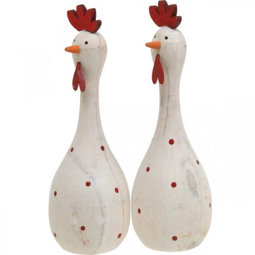 Floristik24 Figura decorativa branca de madeira de frango Páscoa Ø5cm H15cm 2pcs