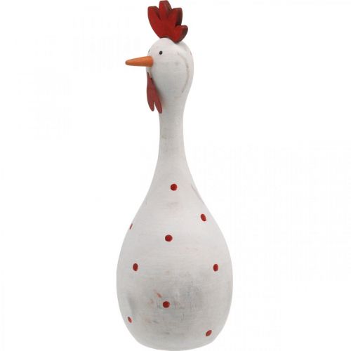 Floristik24 Figura de Páscoa decorativa em madeira de galinha branca com bolinhas Ø7cm A20cm