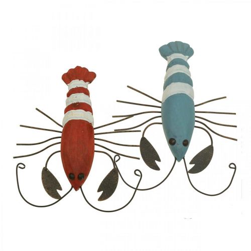 Lagosta madeira e metal decoração marítima vermelho/azul L16cm 4uds