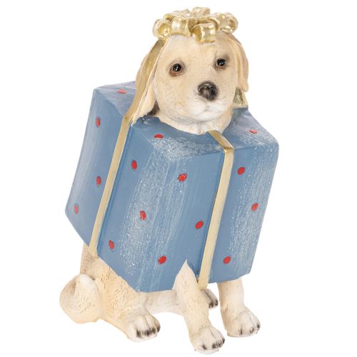 Estatueta decorativa de um cachorrinho sentado em uma caixa de presente, 20 cm comprar | Floristik24.pt