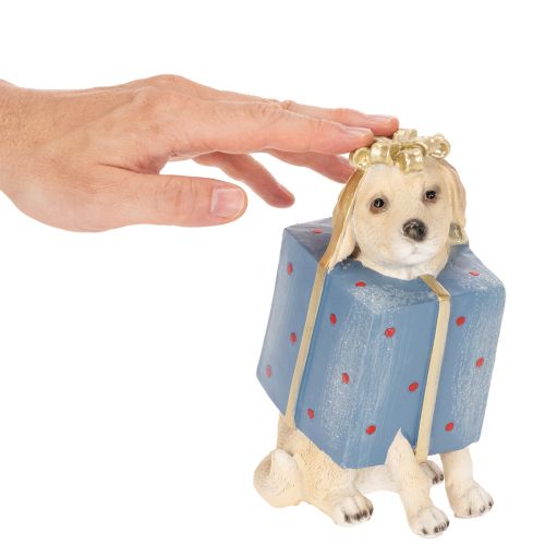 Estatueta decorativa de um cachorrinho sentado em uma caixa de presente, 20 cm | Floristik24.pt