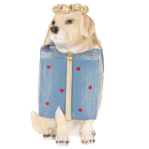 Estatueta decorativa de um cachorrinho sentado em uma caixa de presente, 20 cm | Floristik24.pt