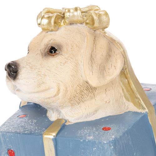 Estatueta decorativa de um cachorrinho sentado em uma caixa de presente, 20 cm | Floristik24.pt