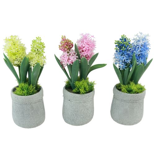 Itens Jacinto artificial em vaso amarelo rosa azul Alt.23cm 3 unidades