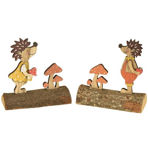 Floristik24 Ouriço com cogumelos figura de outono ouriço de madeira amarelo/laranja H11cm conjunto de 6