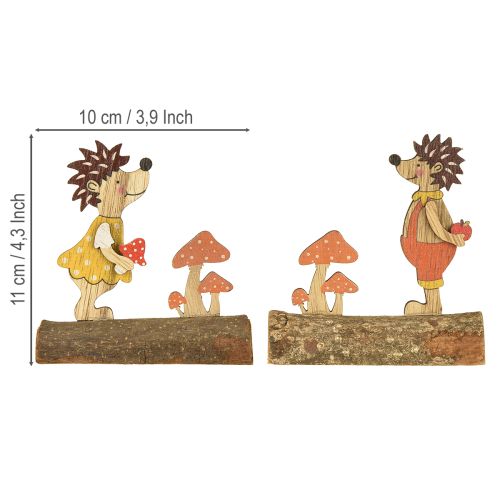 Itens Ouriço com cogumelos figura de outono ouriço de madeira amarelo/laranja H11cm conjunto de 6