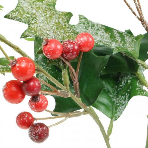 Floristik24 Ramo de azevinho artificial, bagas de inverno, decorações de Natal, azevinho coberto de neve verde, vermelho L63cm