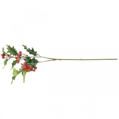 Floristik24 Ramo de azevinho artificial, bagas de inverno, decorações de Natal, azevinho coberto de neve verde, vermelho L63cm