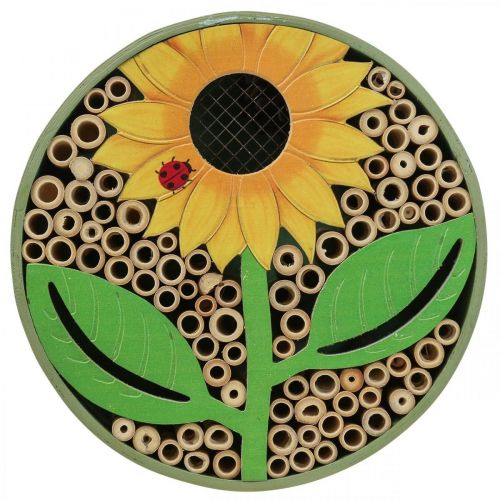 Floristik24 Inseto Casa de Inseto Redonda de Madeira Verde Girassol Ø25cm