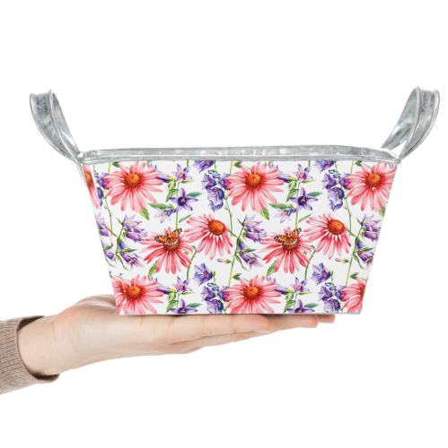 Itens Jardineira de metal para decoração de flores de primavera, 20×12,5×10cm