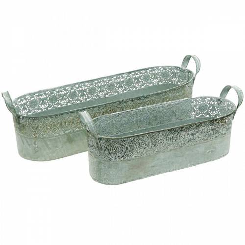 Caixa para floreira de metal com alças Floreira para floreira vintage, conjunto de 2