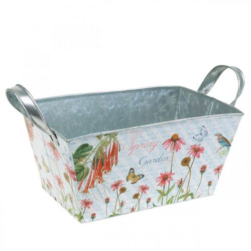 Floristik24 Jardineira com alças de metal com flores de primavera decoração 23 × 14 × 11cm