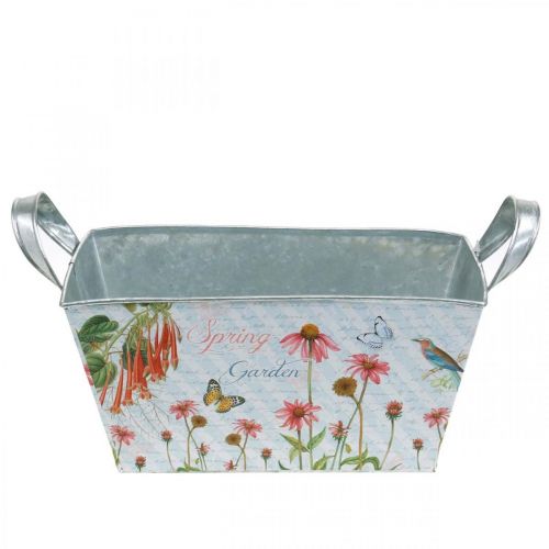 Floristik24 Jardineira com alças de metal com flores de primavera decoração 23 × 14 × 11cm