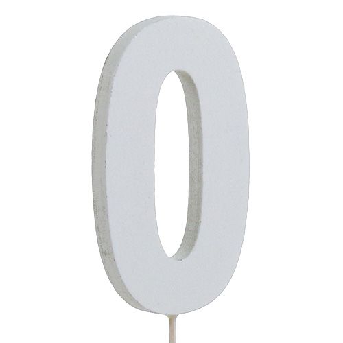 Floristik24 Aniversário número "0" no bastão branco L27cm 10pcs