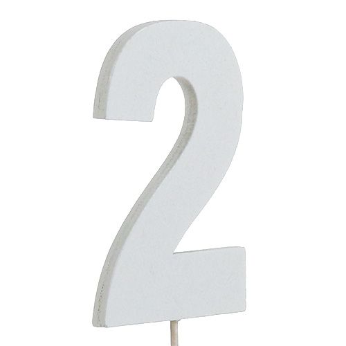 Floristik24 Aniversário número &quot;2&quot; no bastão branco L27cm 10pcs