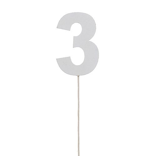 Floristik24 Aniversário número &quot;3&quot; no bastão branco L27cm 10pcs