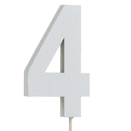 Floristik24 Aniversário número &quot;4&quot; no bastão branco L27cm 10pcs