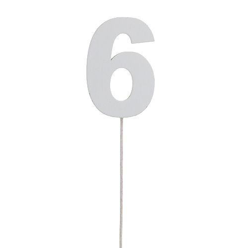 Floristik24 Aniversário número &quot;6&quot; no bastão branco L27cm 10pcs