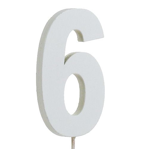 Aniversário número &quot;6&quot; no bastão branco L27cm 10pcs