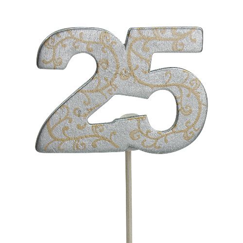 Floristik24 Número de aniversário &quot;25&quot; feito de madeira prata 36 unidades