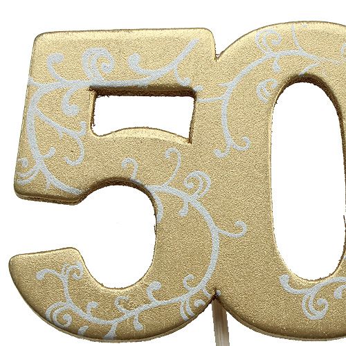 Floristik24 Número de madeira &quot;50&quot; no bastão de ouro 36 unidades