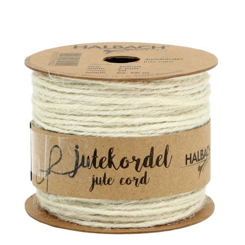 Floristik24 Cordão de juta Cordão branco para artesanato Ø2mm 50m