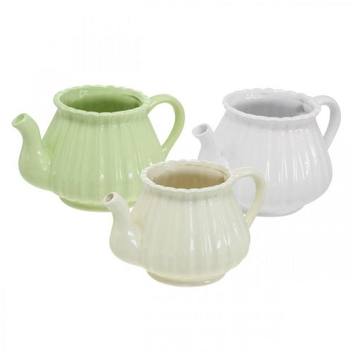 Floristik24 Cafeteira decorativa de cerâmica, vaso de plantas verde, branco, creme L19cm Ø7,5cm