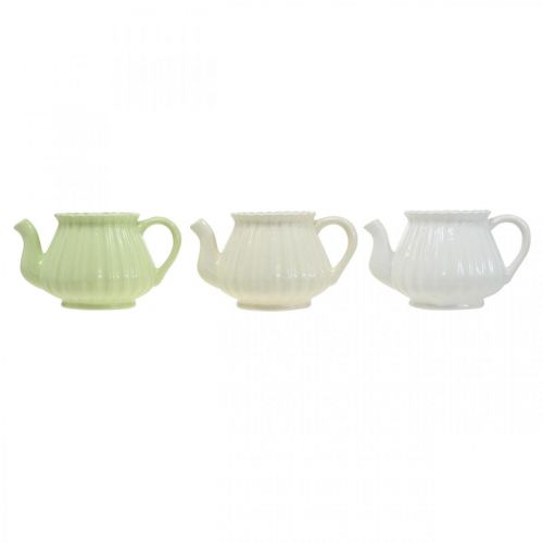 Floristik24 Cafeteira decorativa de cerâmica, vaso de plantas verde, branco, creme L19cm Ø7,5cm
