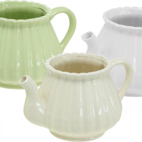 Floristik24 Cafeteira decorativa de cerâmica, vaso de plantas verde, branco, creme L19cm Ø7,5cm
