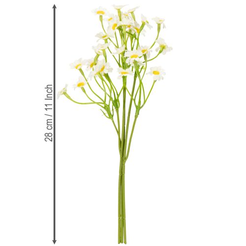 Itens Camomila artificial em buquê para decoração natural e prática, 28 cm, 3 peças.