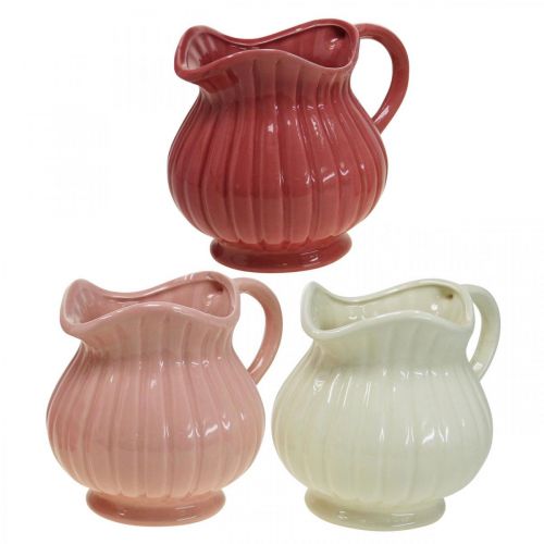 Floristik24 Vaso decorativo, jarro com pega cerâmica branca, rosa, vermelha H14.5cm 3pcs