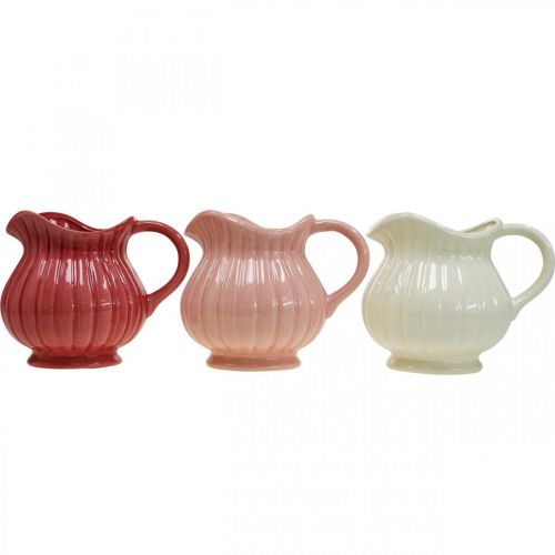 Floristik24 Vaso decorativo, jarro com pega cerâmica branca, rosa, vermelha H14.5cm 3pcs
