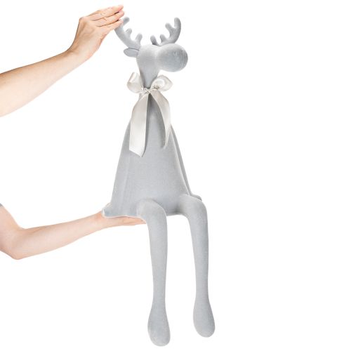 Estatueta decorativa de alce flocada com laço, para pendurar em prateleira, 80 cm | Floristik24.pt