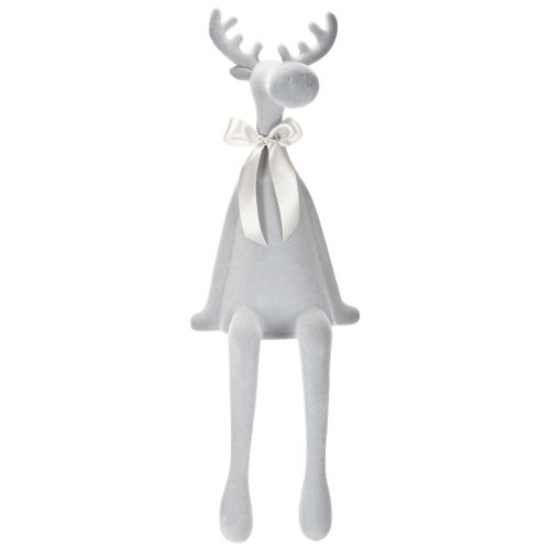 Estatueta decorativa de alce flocada com laço, para pendurar em prateleira, 80 cm | Floristik24.pt