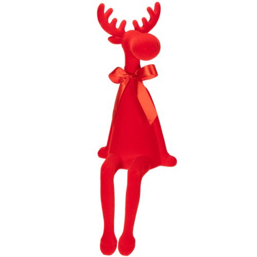 Estatueta decorativa de alce com laço, sentada, revestida de veludo, para decoração de prateleira, 54 cm comprar | Floristik24.pt