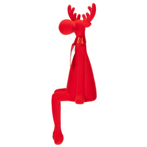 Estatueta decorativa de alce com laço, sentada, revestida de veludo, para decoração de prateleira, 54 cm | Floristik24.pt