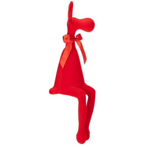 Estatueta decorativa de alce com laço, sentada, revestida de veludo, para decoração de prateleira, 54 cm | Floristik24.pt