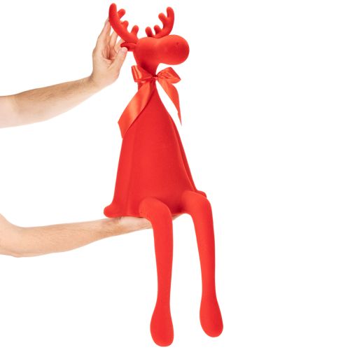 Estatueta decorativa de alce, revestida de veludo, com laço, 80 cm | Floristik24.pt