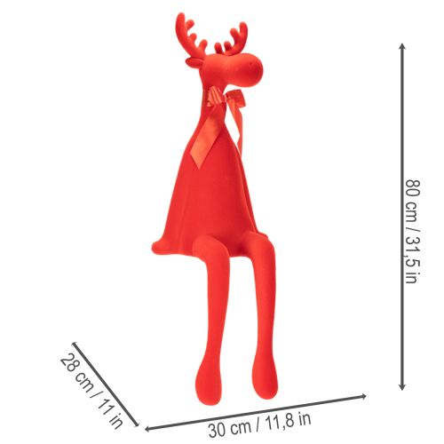 Estatueta decorativa de alce, revestida de veludo, com laço, 80 cm | Floristik24.pt