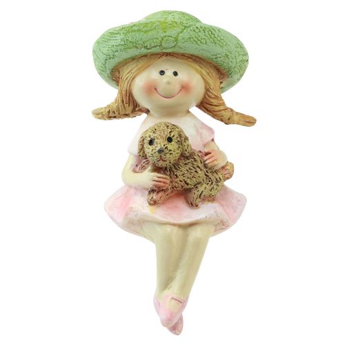 Itens Banqueta de borda menina sorridente com cachorro Ø4,5cm Alt.9,5cm