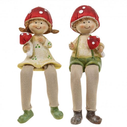 Floristik24 Prateleira banquinho figuras decorativas menino e menina cogumelo crianças 2pcs