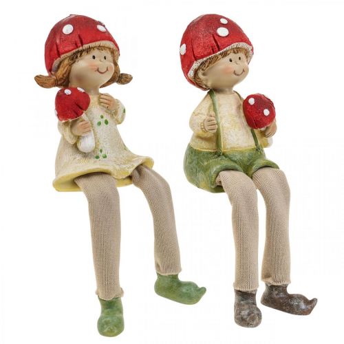 Floristik24 Prateleira banquinho figuras decorativas menino e menina cogumelo crianças 2pcs