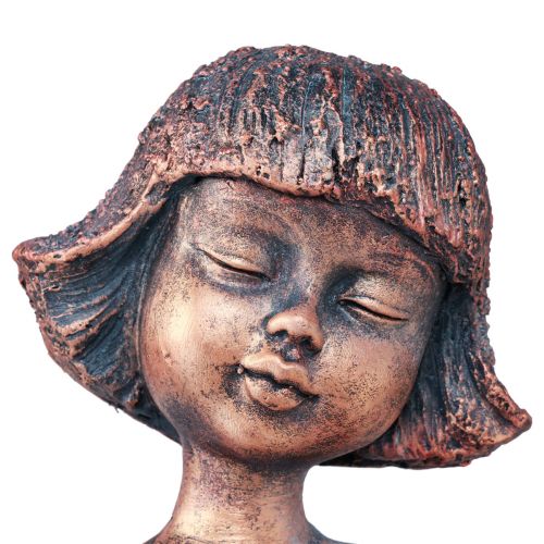 Floristik24 Figura de jardim com assento de borda sentada menina bronze 52 cm