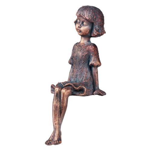 Floristik24 Figura de jardim com assento de borda sentada menina bronze 52 cm
